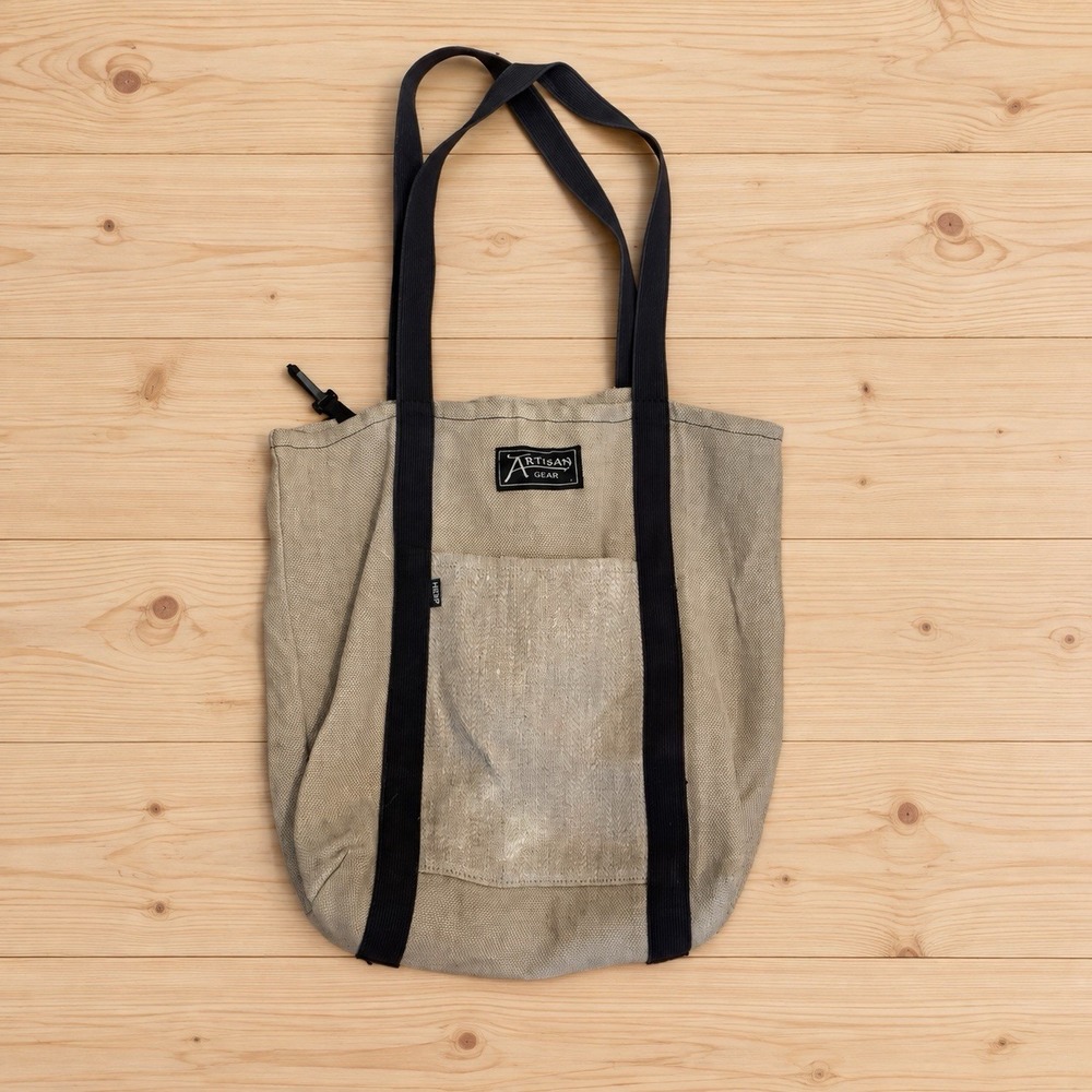 Artisan Gear Hemp Tote Bag Made in USA Tan Black Zip Top Shoulder Bag[A5]